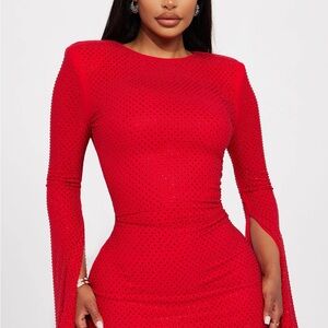 Fashion Nova Vibrant Red Long Sleeve Dress